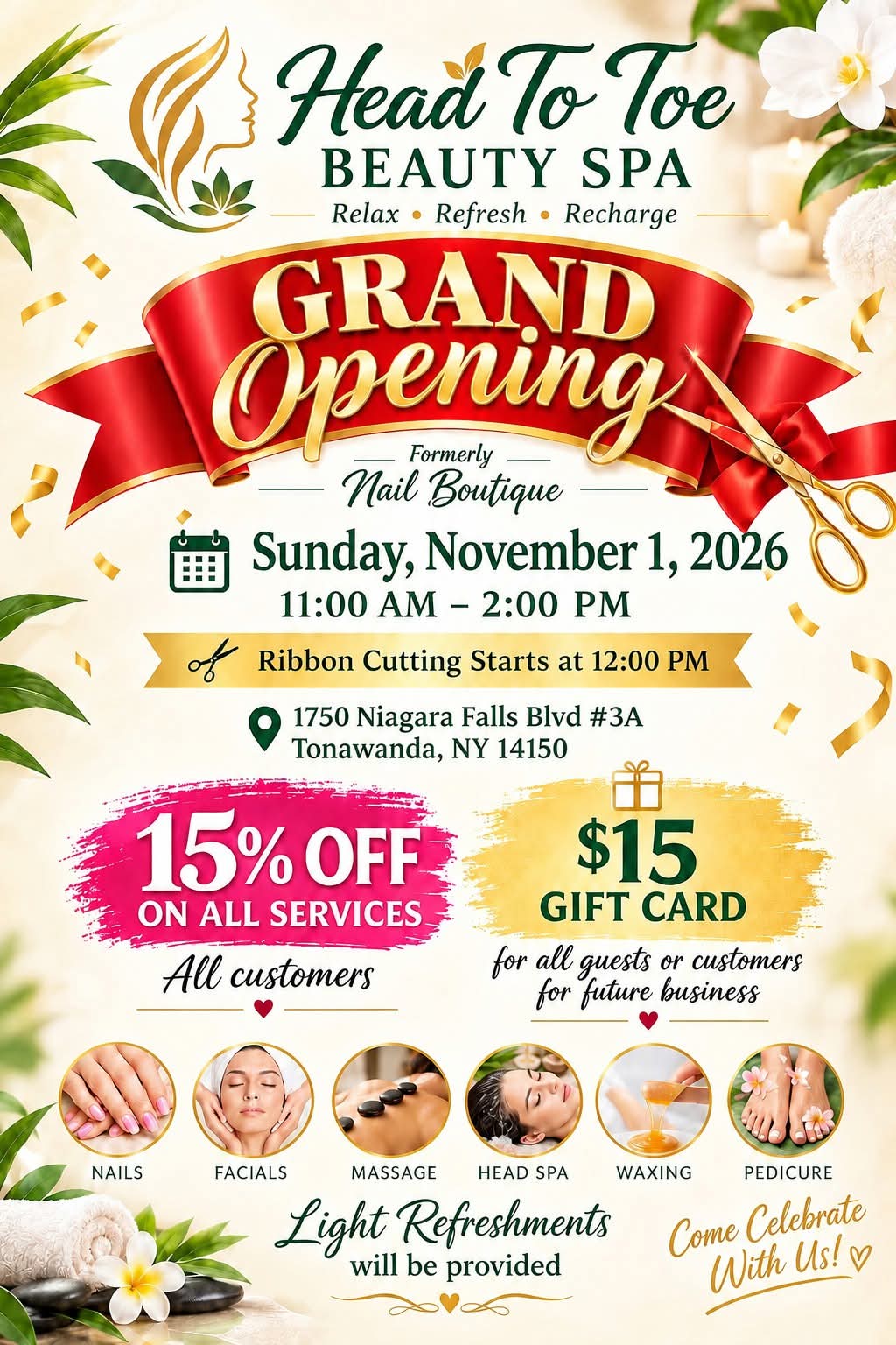 Head To Toe Beauty Spa Grand Opening Flyer